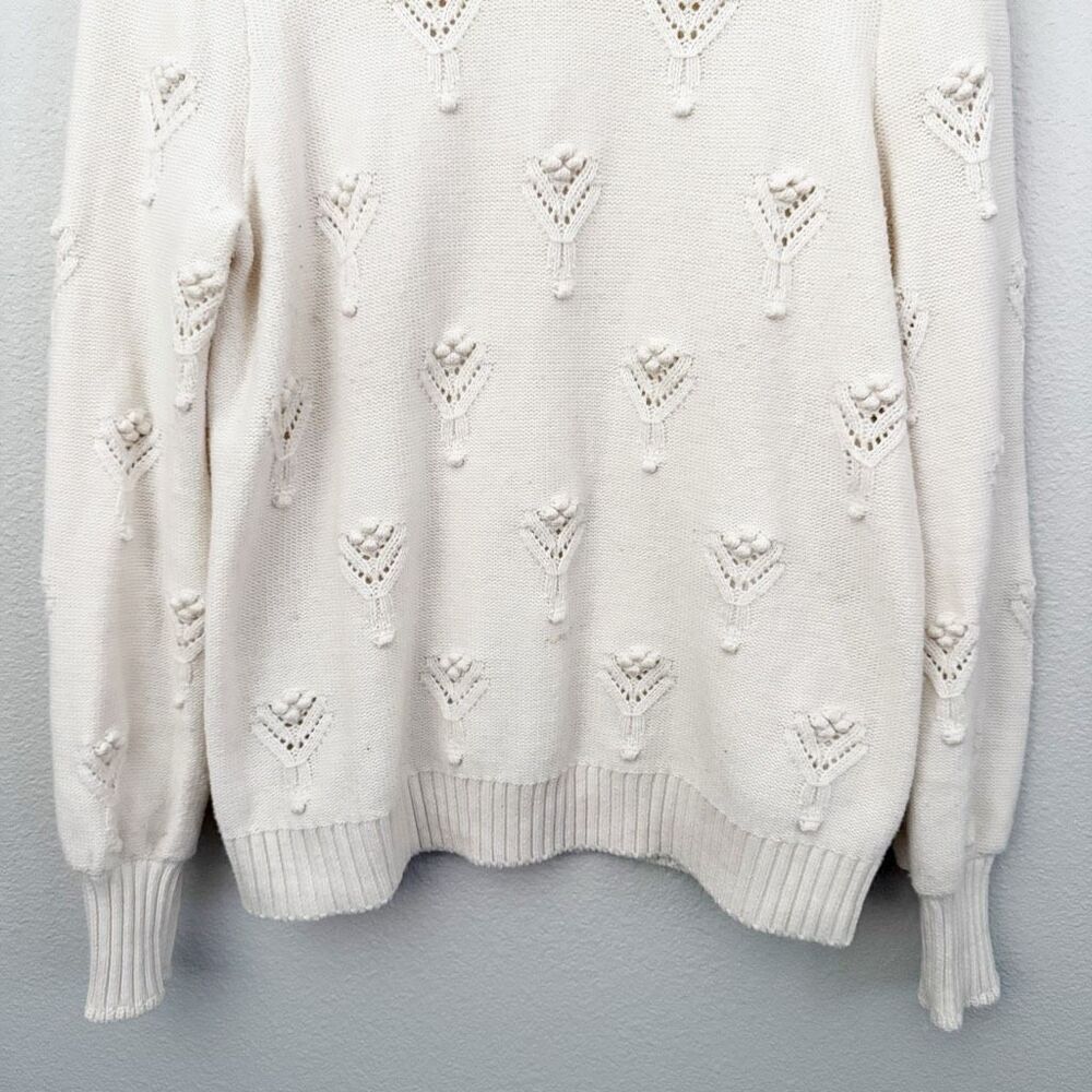 A.T. LOFT | Women's Bobble Pointelle Sweater Ivory Cream Blouson Sleeve | Large - Picture 6 of 10